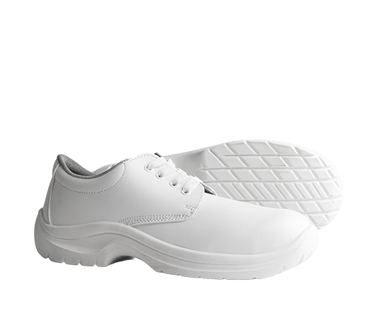 Scarpe antinfortunistiche da cucina traspiranti con lacci, suola antistatica in PU e puntale in acciaio. Disponibili in bianco e nero.