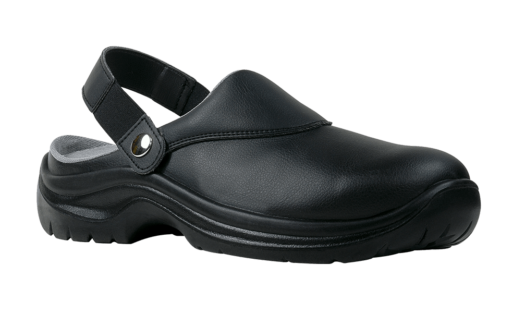 Sabots de cuisine professionnels, avec tige en microfibre, semelle antistatique en PU et embout en acier. Confort toute la journée.