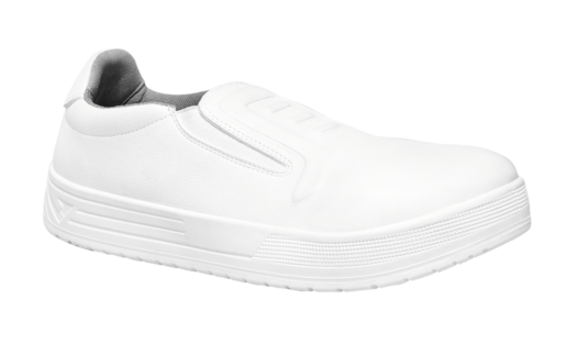 Chaussures de cuisine respirantes pour nettoyage et cantines. Tige en microfibre, semelle antidérapante, embout en acier.