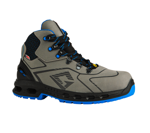 Hexa Dry Mid S7S, anthracite, royal blue, lightweight, and sustainable safety shoe for demanding work