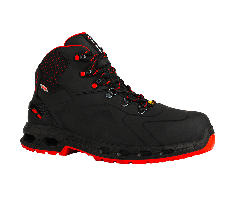 Hexa Dry Mid S7S, black and red, lightweight, comfortable, and sustainable safety shoe for demanding work