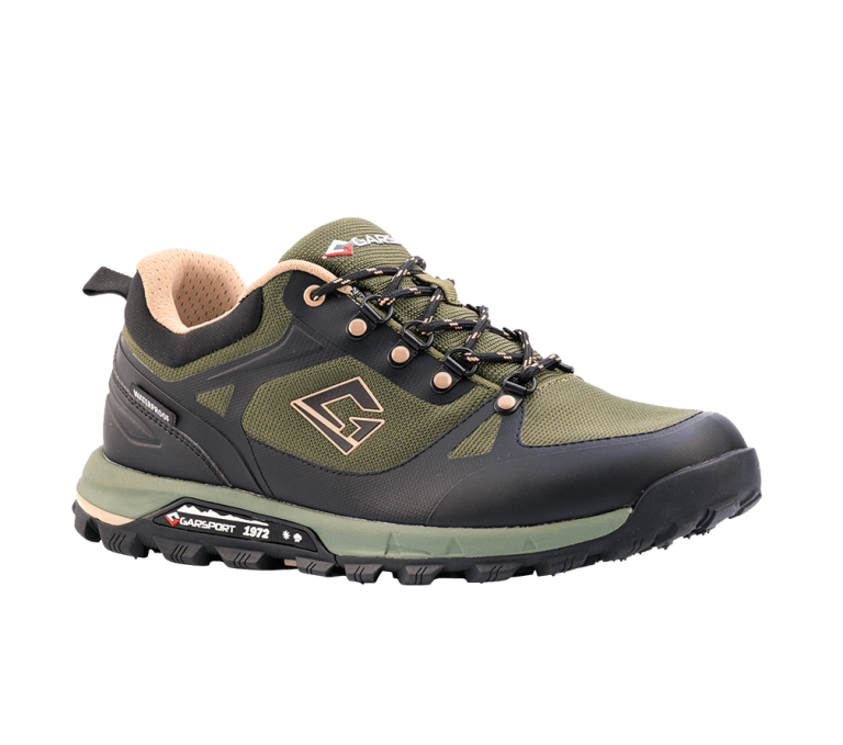 Chaussures de randonnée imperméables Passo 1972 Low WP pour homme, style Heritage, coloris olive, avec semelle en EVA et caoutchouc.